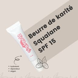 Visuel présentatif du Baume à Lèvres 15ml By Sibyllete enrichi en beurre de karité, squalane et SPF 15, un soin hydratant, réparateur et végan.
