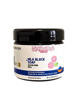 Pot de Savon Noir Nila (200g) By Sibyllete, un soin purifiant et exfoliant naturel pour un nettoyage en profondeur.