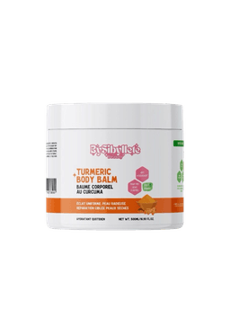 Pot blanc de baume corporel au curcuma « Turmeric Body Balm » (500 ml) de la marque BySibyllete Beauty, conçu pour les peaux très sèches.