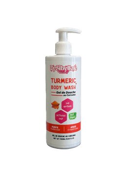 Flacon-pompe de 400ml du Gel de Douche au Curcuma (Turmeric Body Wash) By Sibyllete, un soin quotidien vegan conçu pour purifier et apaiser.